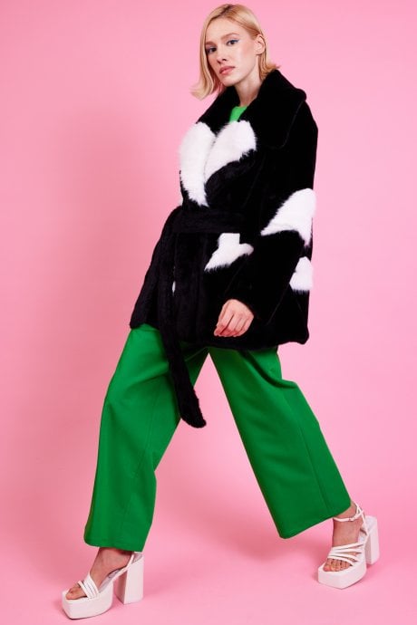 JAYLEY Eco Bamboo Faux Fur Coat with Love Heart Detailing