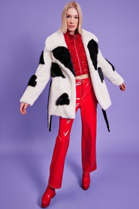 JAYLEY Eco Bamboo Faux Fur Coat With Love Heart Detailing