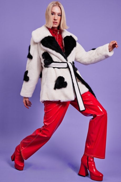 JAYLEY Eco Bamboo Faux Fur Coat with Love Heart Detailing