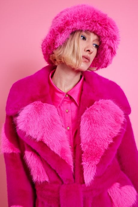 JAYLEY Eco Bamboo Faux Fur Coat With Love Heart Detailing