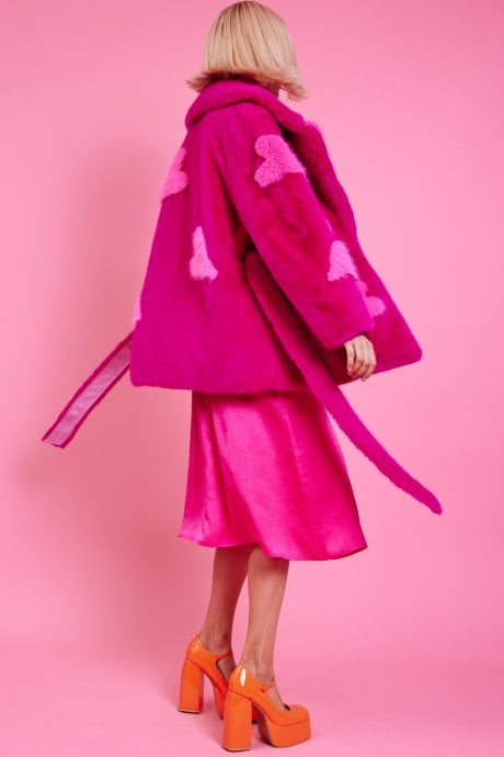 JAYLEY Eco Bamboo Faux Fur Coat With Love Heart Detailing