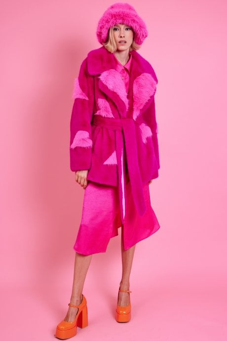 JAYLEY Eco Bamboo Faux Fur Coat With Love Heart Detailing