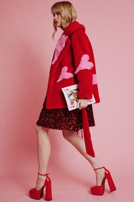 JAYLEY Eco Bamboo Faux Fur Coat with Love Heart Detailing