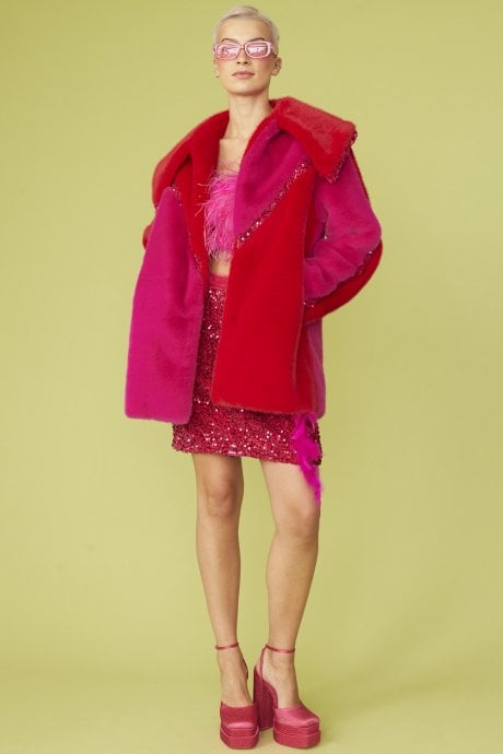 JAYLEY Eco Faux Fur Pink Midi Coat