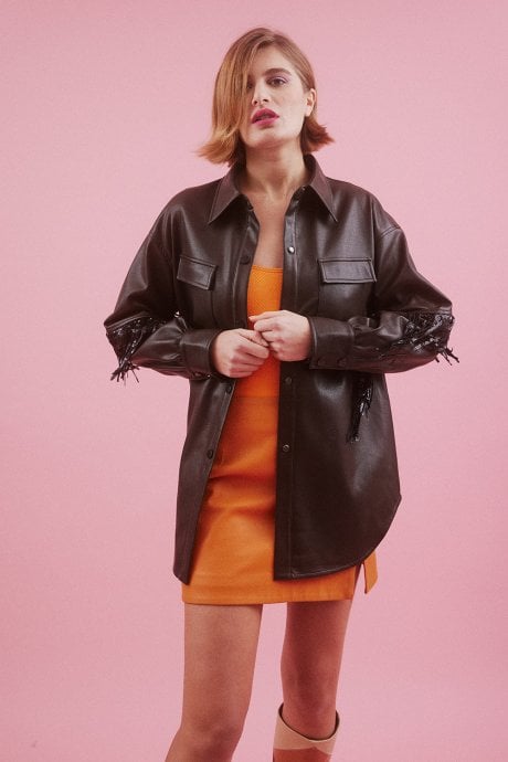 JAYLEY Eco Faux Leather Shirt Jacket