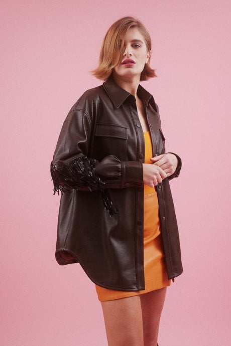 JAYLEY Eco Faux Leather Shirt Jacket