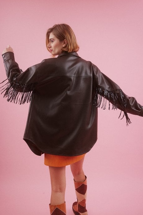 JAYLEY Eco Faux Leather Shirt Jacket