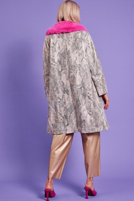 JAYLEY Eco Faux Suede Faux Fur Collar Jacket