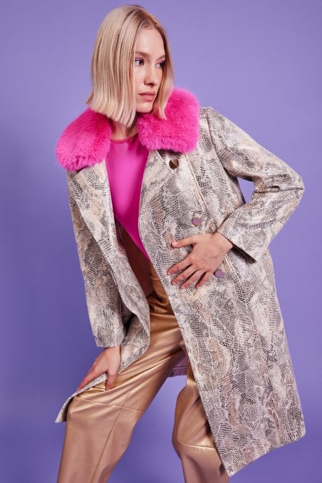 JAYLEY Eco Faux Suede Faux Fur Collar Jacket