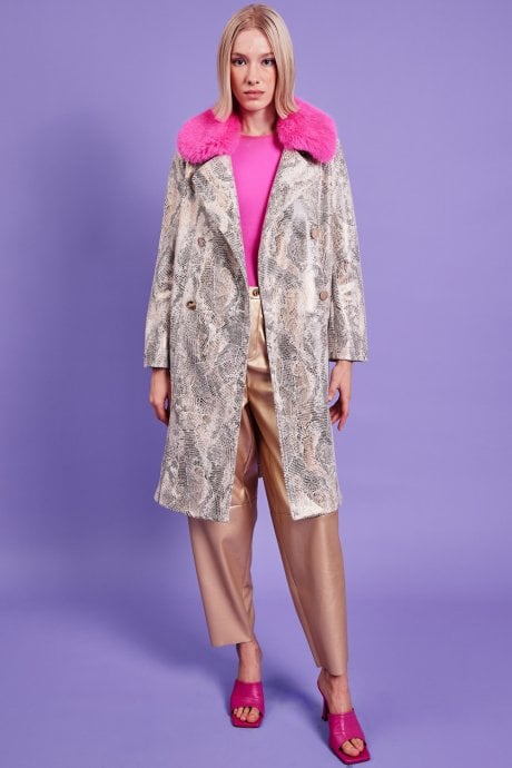 JAYLEY Eco Faux Suede Faux Fur Collar Jacket