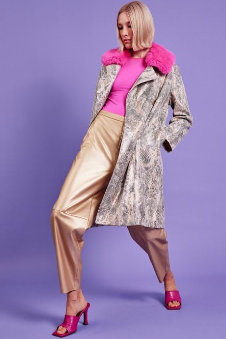 JAYLEY Eco Faux Suede Faux Fur Collar Jacket