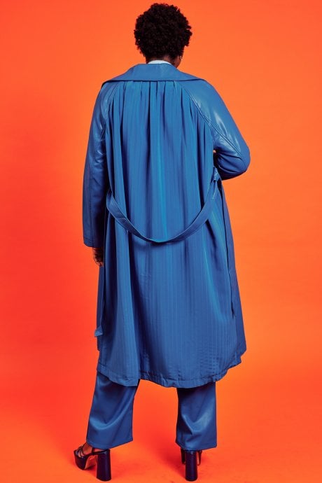 JAYLEY Eco Leather Blue Trench Coat