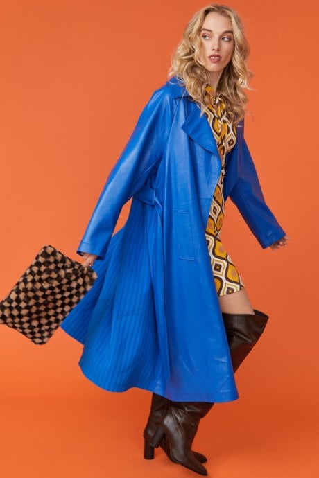 JAYLEY Eco Leather Blue Trench Coat