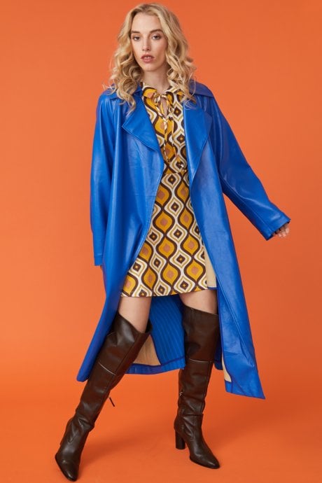 JAYLEY Eco Leather Blue Trench Coat