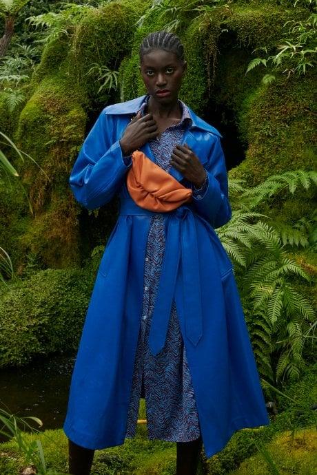 JAYLEY Eco Leather Blue Trench Coat