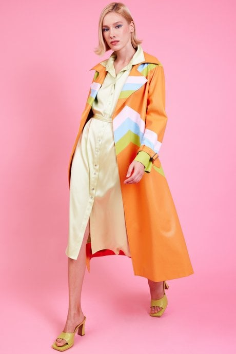 JAYLEY Eco Leather Hand Cut Patchwork Trench Coat