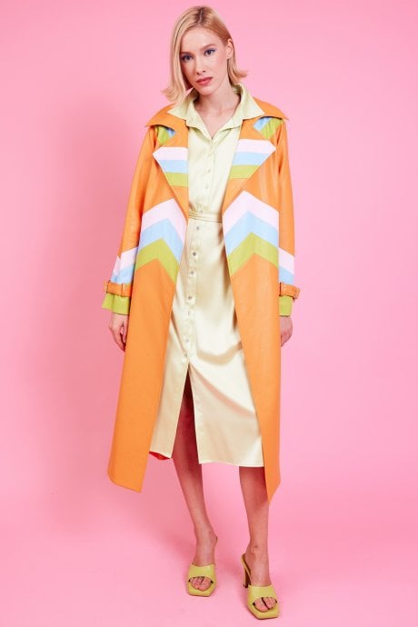 JAYLEY Eco Leather Hand Cut Patchwork Trench Coat