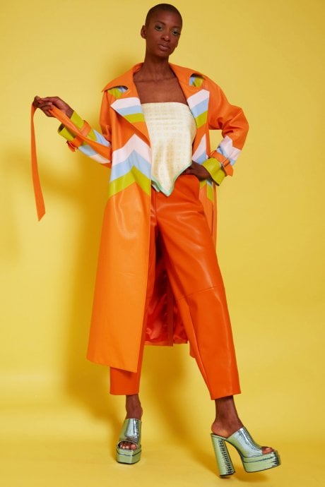JAYLEY Eco Leather Hand Cut Patchwork Trench Coat