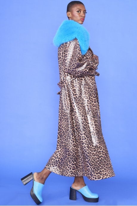 JAYLEY Eco Leather Leopard Print Trench Coat