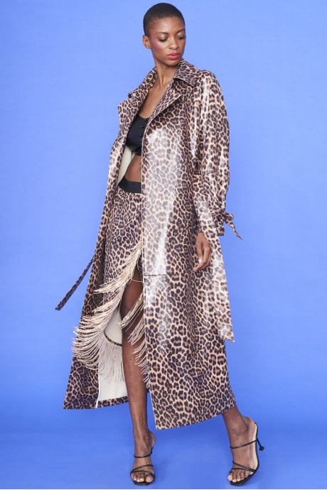 JAYLEY Eco Leather Leopard Print Trench Coat