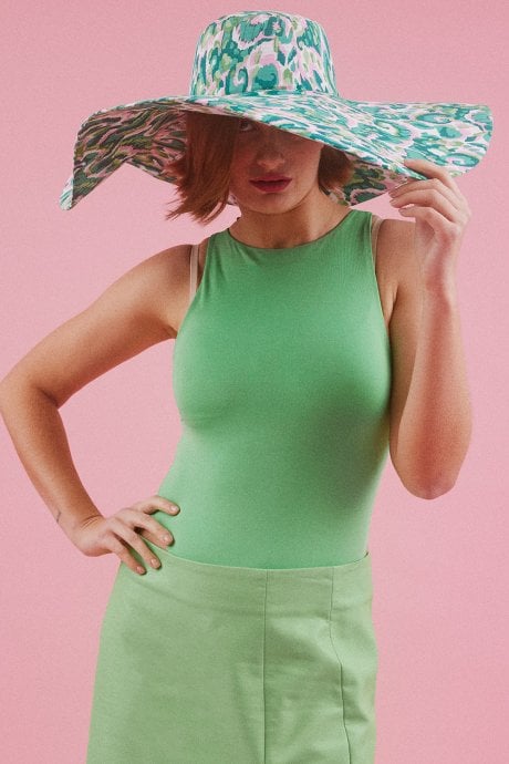 JAYLEY Eco Silk Flappy Hat in Green and Pink
