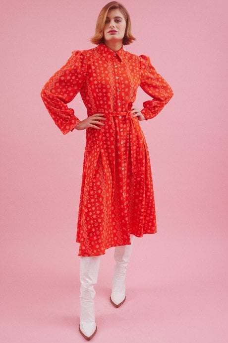 JAYLEY Eco Silk Midi Metallic Shirt Dress