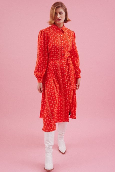 JAYLEY Eco Silk Midi Metallic Shirt Dress