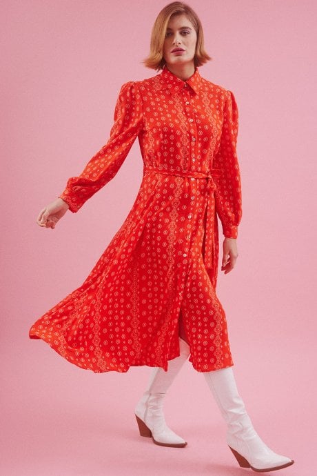 JAYLEY Eco Silk Midi Metallic Shirt Dress