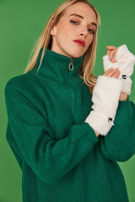 JAYLEY Faux Fur Adjustable Fingerless Gloves