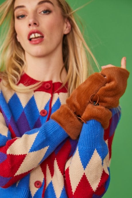 JAYLEY Faux Fur Adjustable Fingerless Gloves