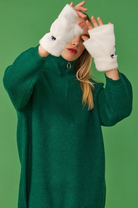 JAYLEY Faux Fur Adjustable Fingerless Gloves