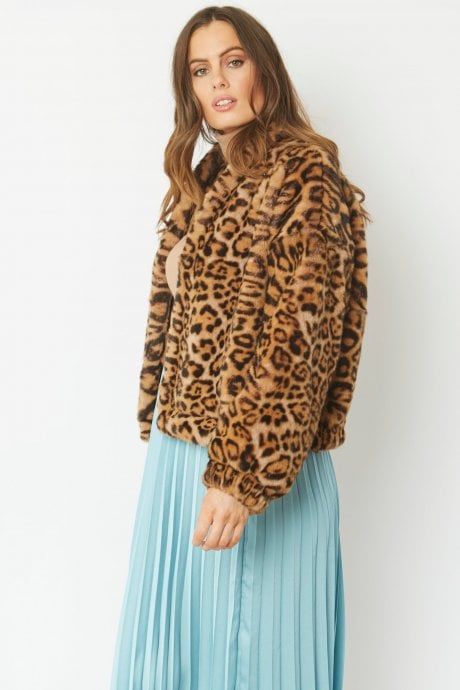 JAYLEY Faux Fur Animal Print Jacket
