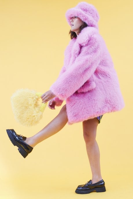 JAYLEY Faux Fur Baby Pink Midi Coat