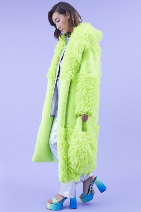 JAYLEY Faux Fur Bamboo Checked Maxi Coat