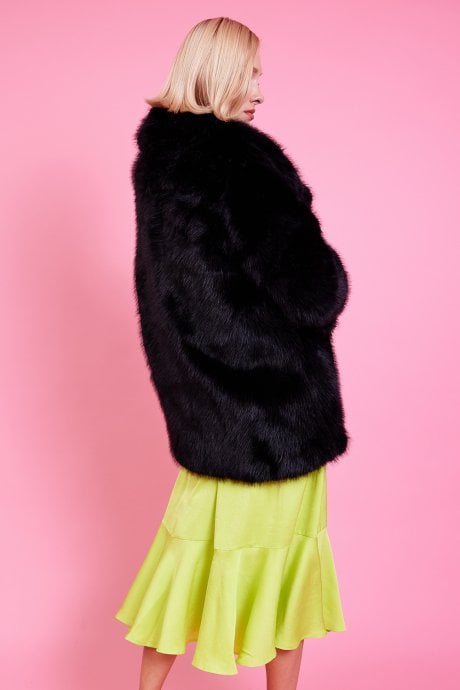 JAYLEY Faux Fur Black Midi Coat