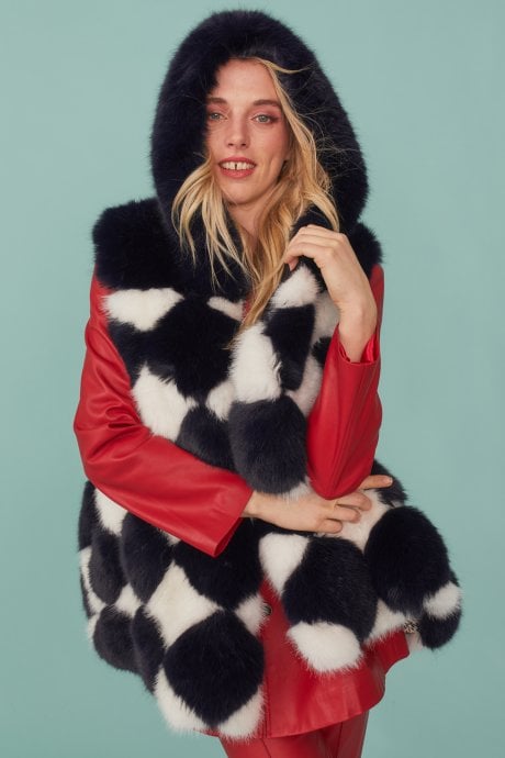 JAYLEY Faux Fur Block Gilet | Waistcoat With Hood