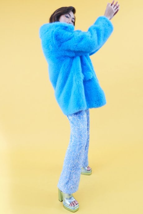 JAYLEY Faux Fur Blue Midi Coat