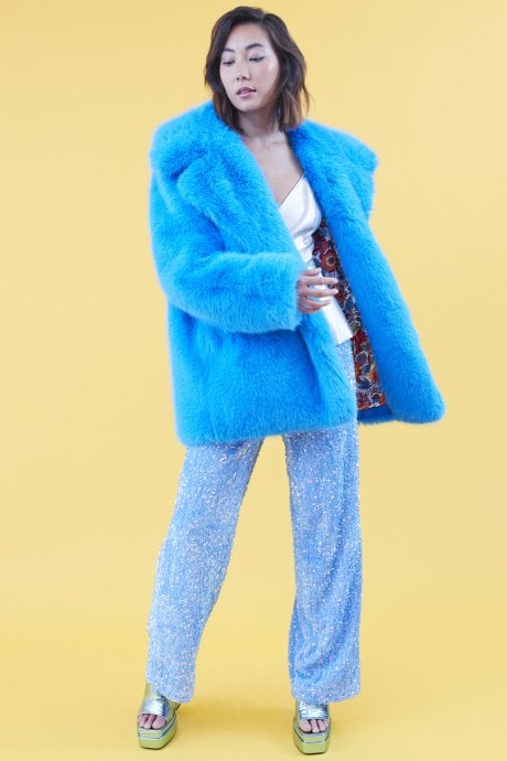 JAYLEY Faux Fur Blue Midi Coat