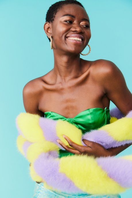 JAYLEY Faux Fur Contrast Barber Twist Scarf