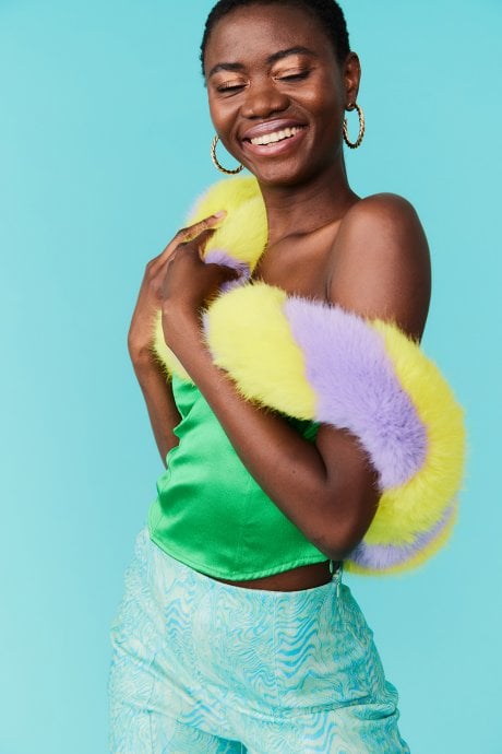 JAYLEY Faux Fur Contrast Barber Twist Scarf