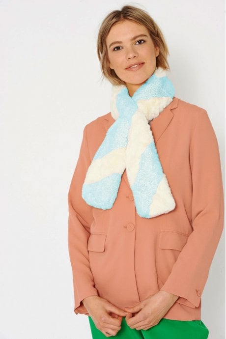 JAYLEY Faux Fur Contrast Blue and White Scarf