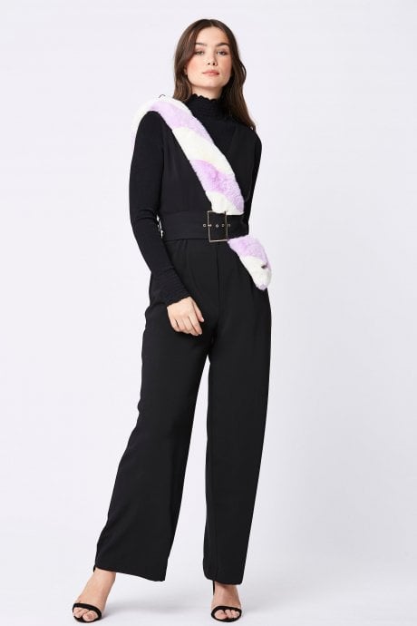 JAYLEY Faux Fur Contrast Purple And White Scarf