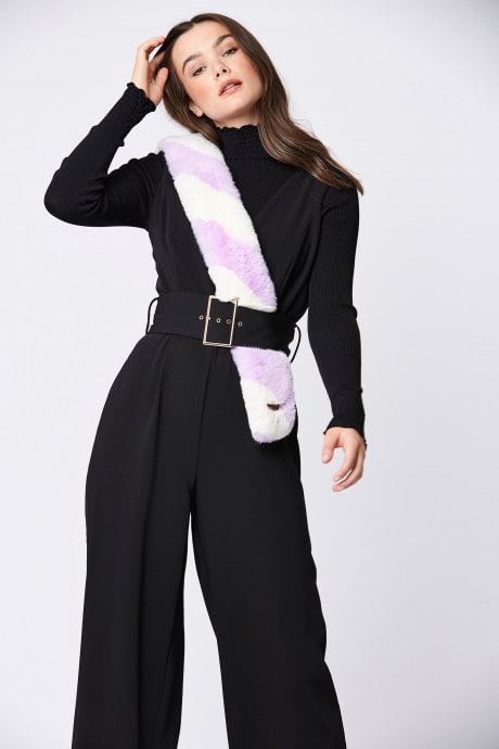 JAYLEY Faux Fur Contrast Purple And White Scarf