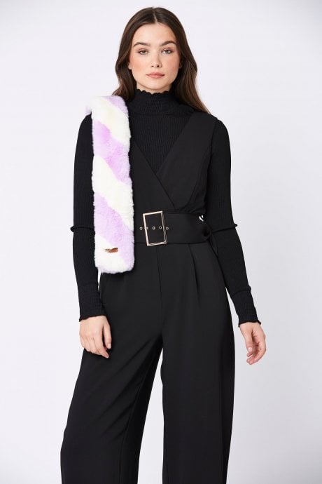 JAYLEY Faux Fur Contrast Purple and White Scarf