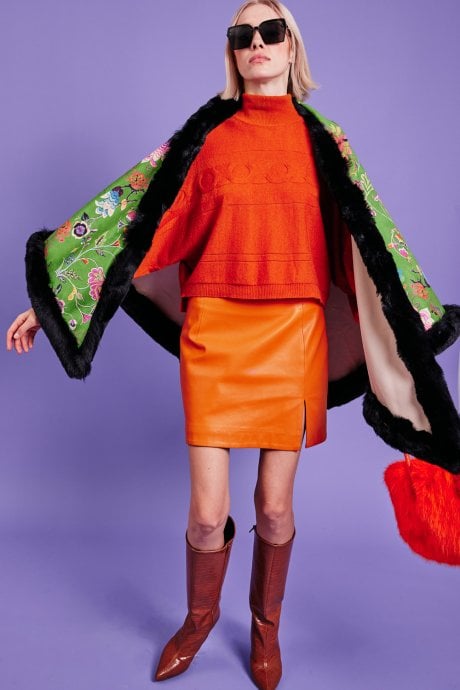 JAYLEY Faux Fur Faux Suede Cape