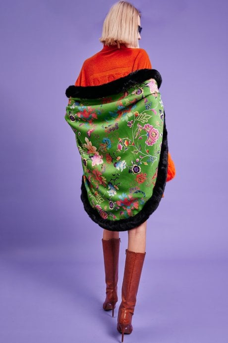 JAYLEY Faux Fur Faux Suede Cape