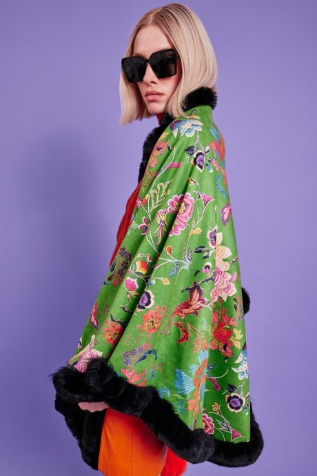 JAYLEY Faux Fur Faux Suede Cape