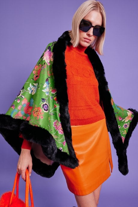 JAYLEY Faux Fur Faux Suede Cape