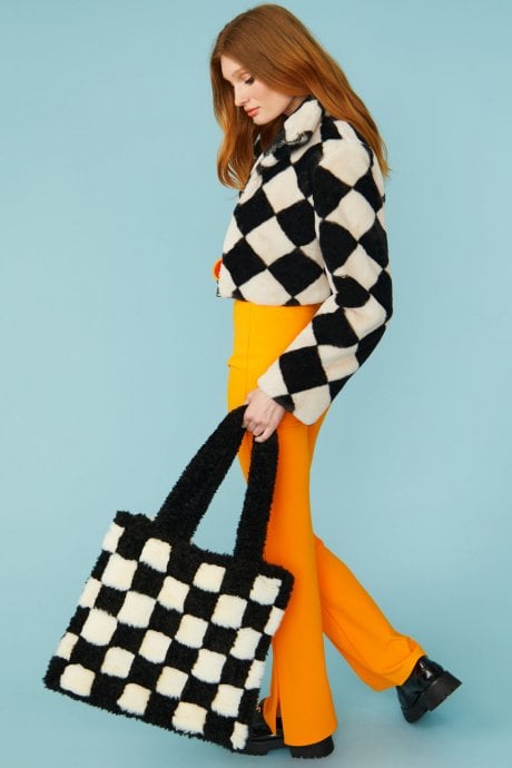 JAYLEY Faux Fur Geometric Cropped Jacket