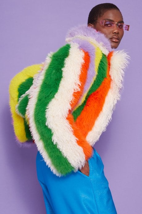 JAYLEY Faux Fur Hand Crafted Eco Bamboo Cropped Coat